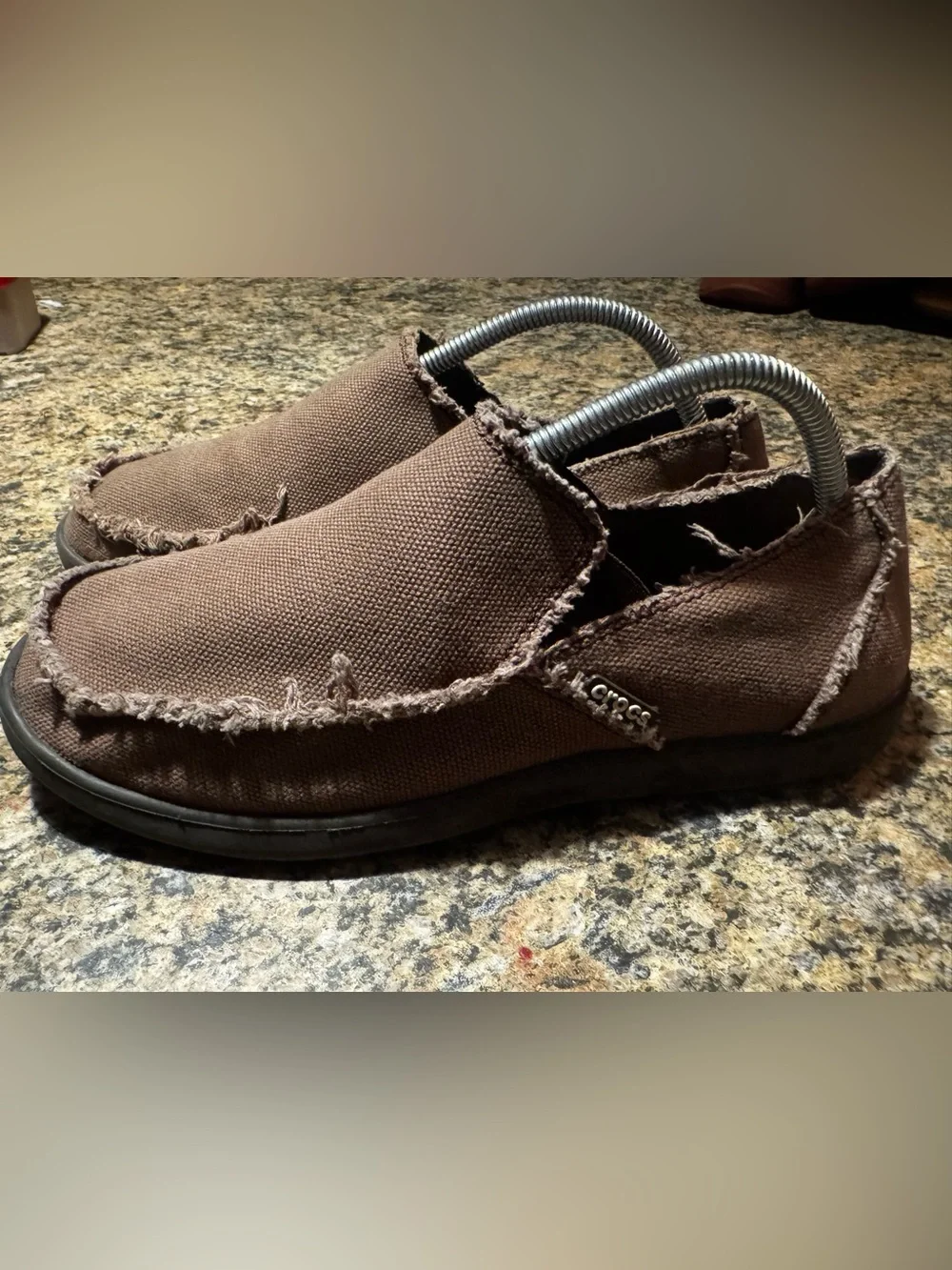 Crocs Santa Cruz Men’s Size 9 Brown Loafers Frayed Canvas Slip-On Shoes Boat